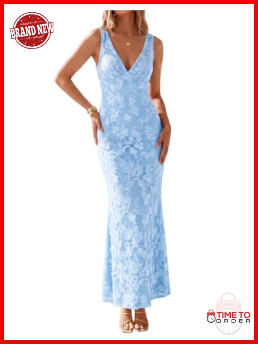 Women's Floral Mesh V Neck Backless Bodycon Maxi Dress Sleeveless Slim Fit